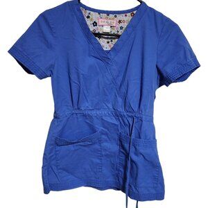 Koi Scrub Top Womens Size XS Blue Short Sleeve Nurse Medical Work Uniform